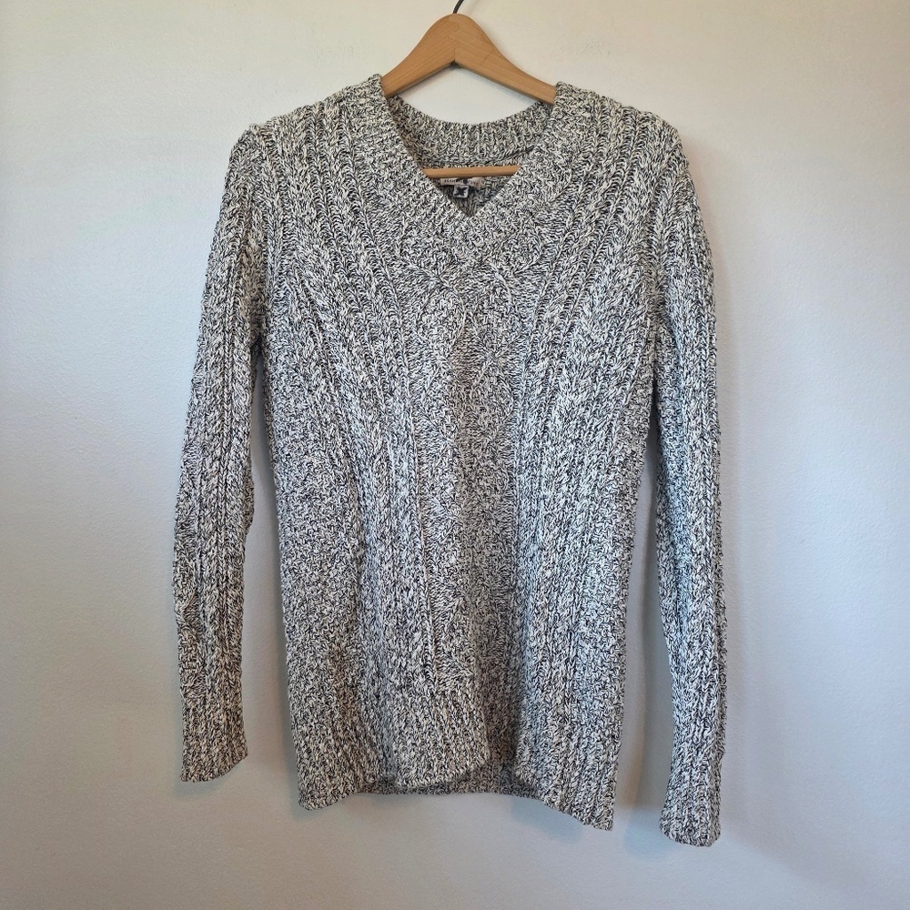 L.L. Bean Signature Marled V-Neck Pullover Fisherman Knit Tunic Sweater - XS